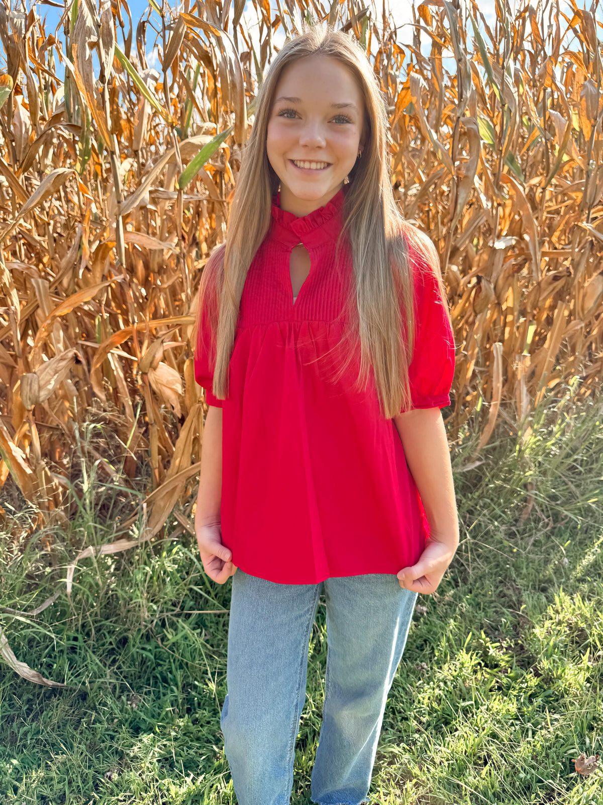 Ruby Red Ruffle Blouse
