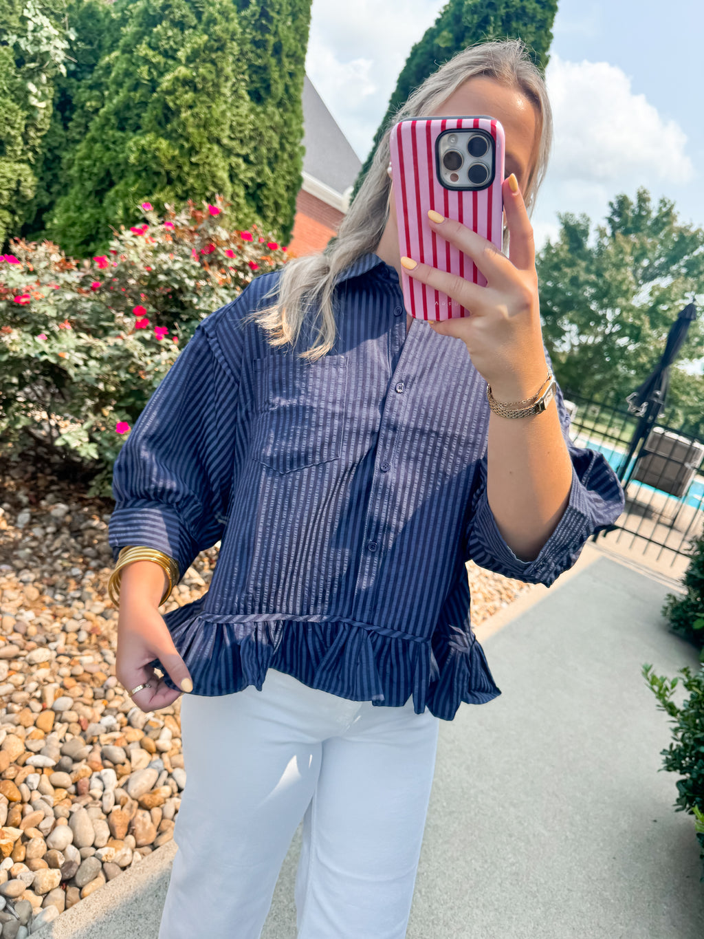 Midnight Charm Ruffle Blouse