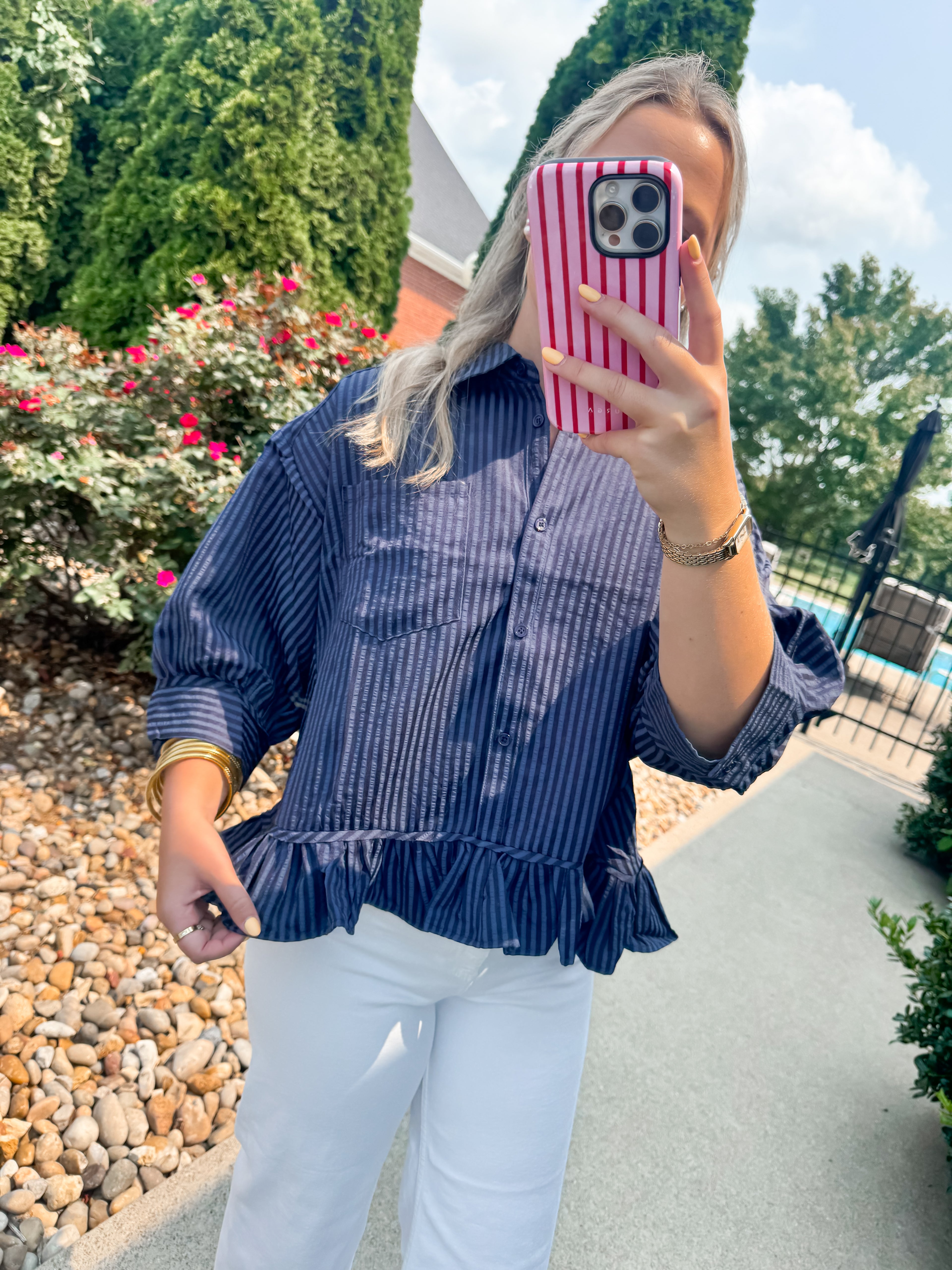 Midnight Charm Ruffle Blouse