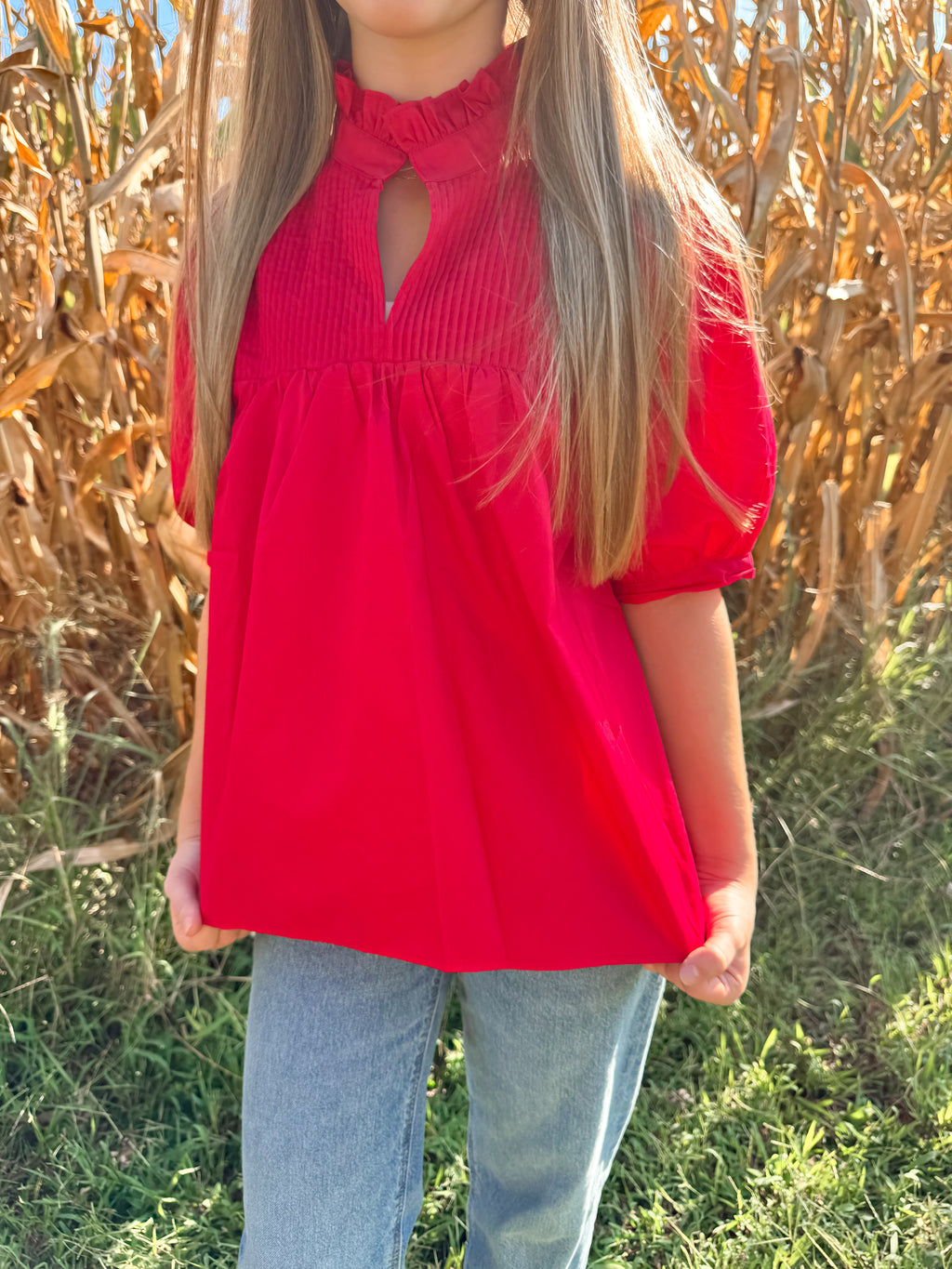 Ruby Red Ruffle Blouse