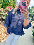 Midnight Charm Ruffle Blouse