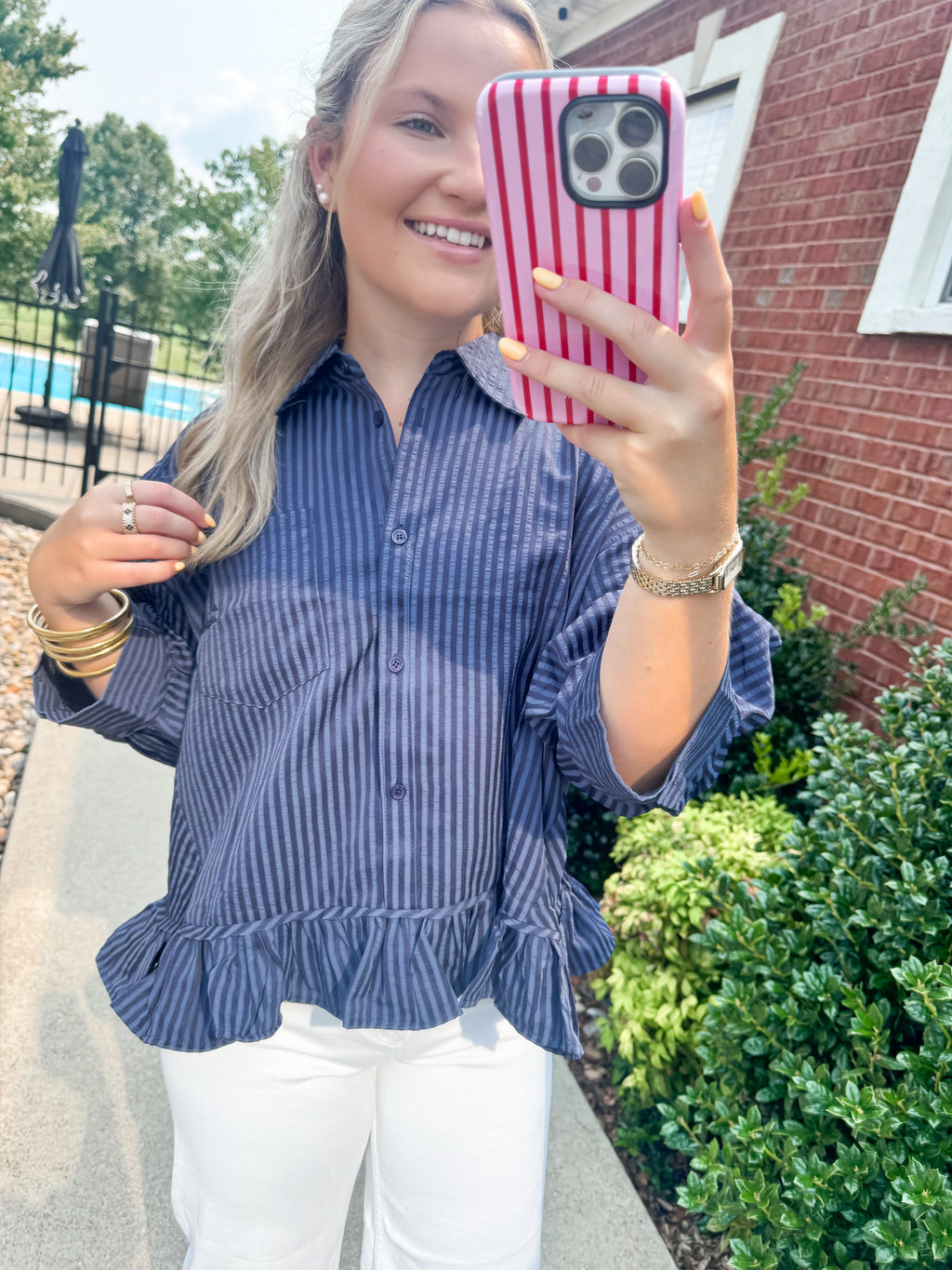 Midnight Charm Ruffle Blouse