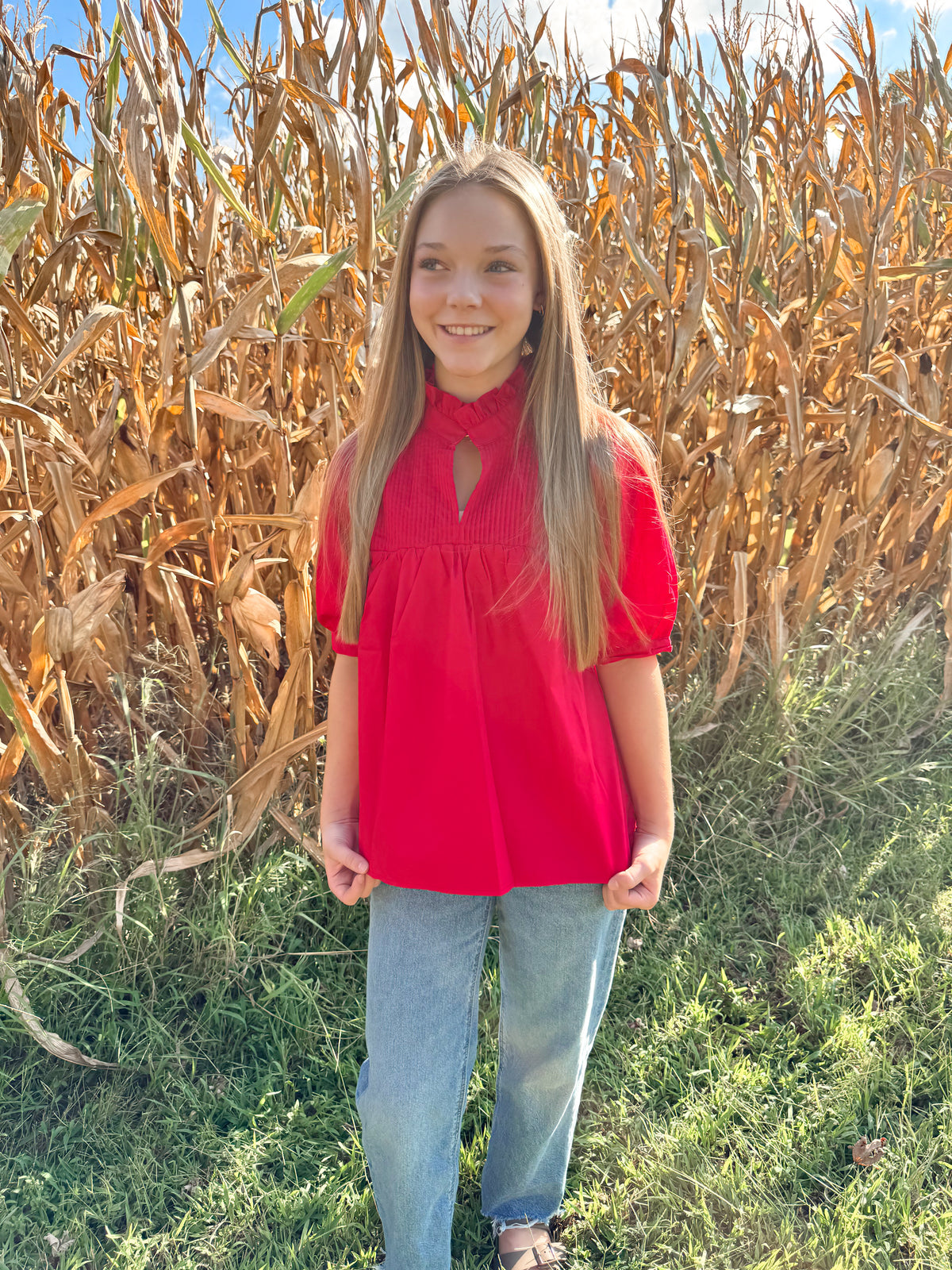 Ruby Red Ruffle Blouse