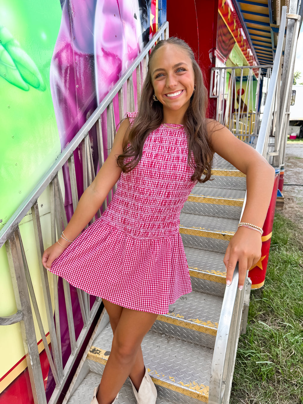 Red Gingham Romper Dress