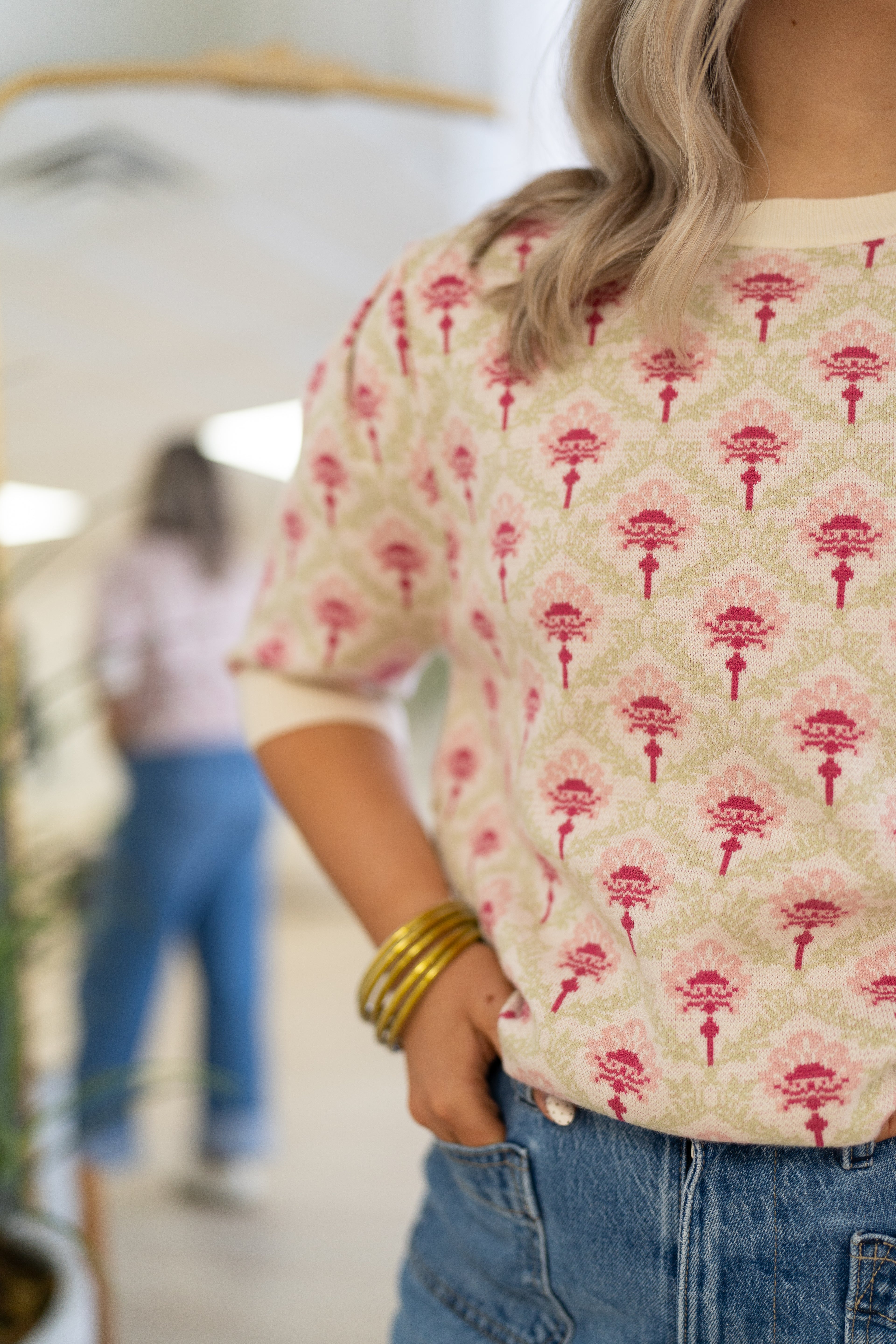 Floral Short Sleeve Sweater