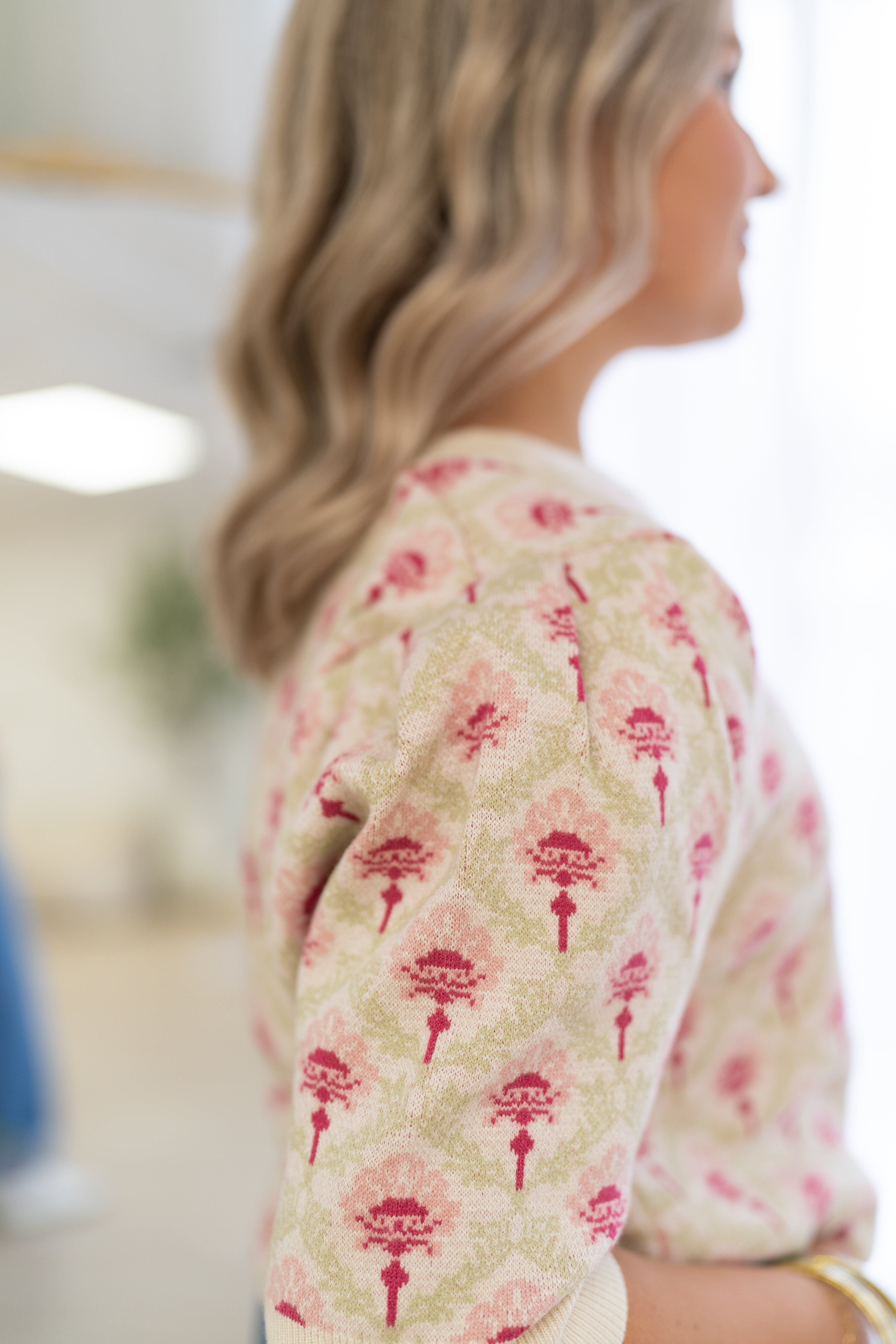 Floral Short Sleeve Sweater