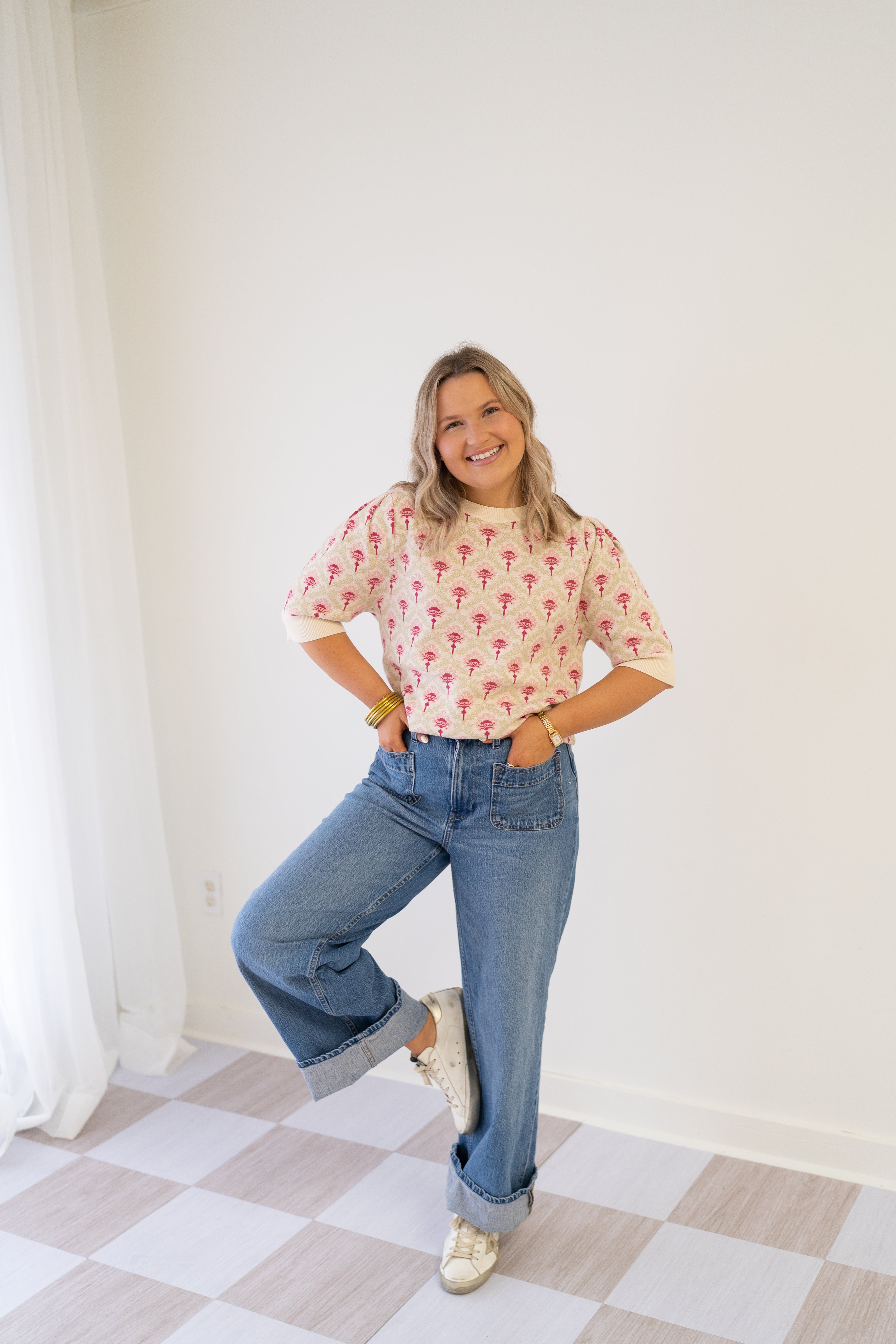 Floral Short Sleeve Sweater