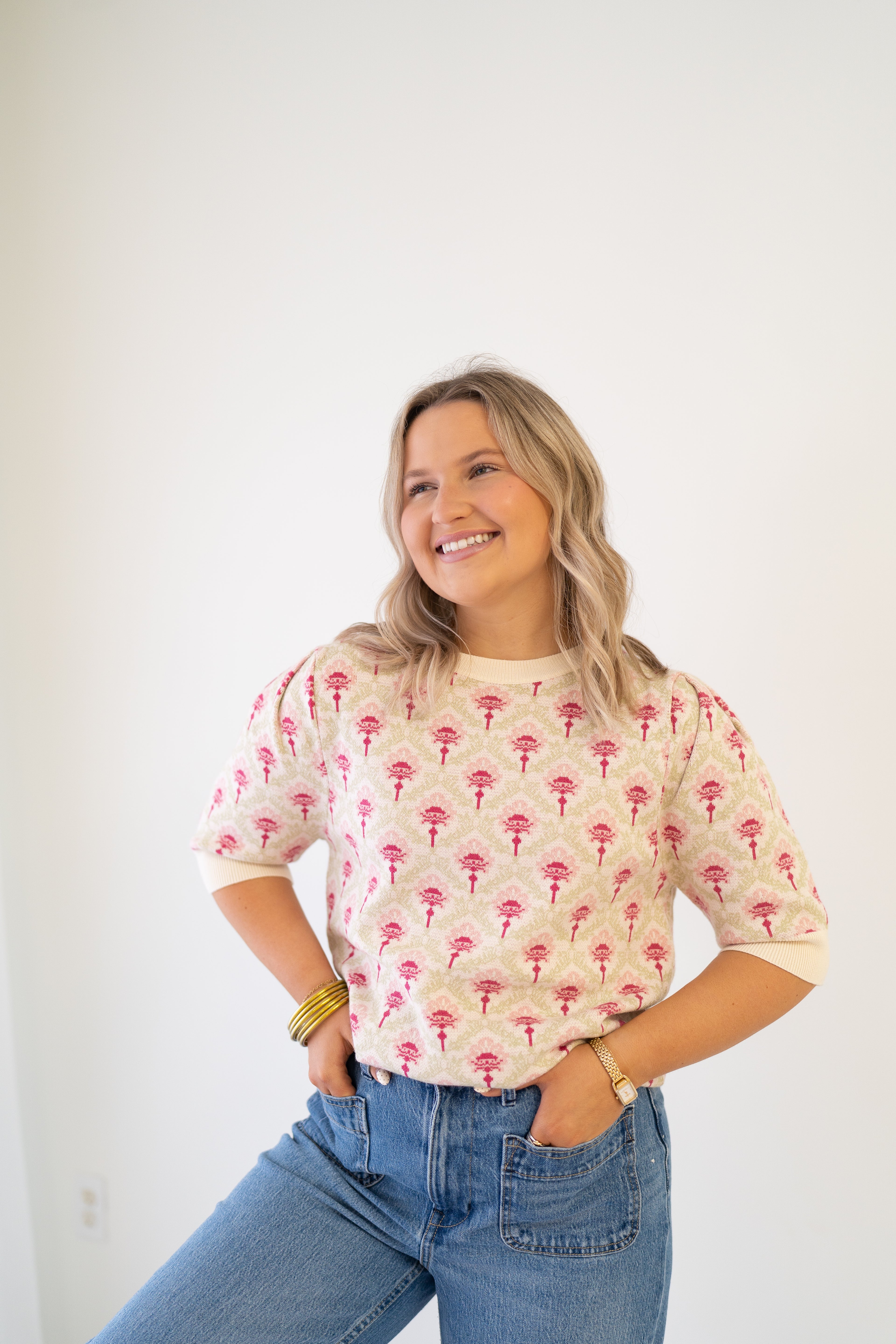 Floral Short Sleeve Sweater