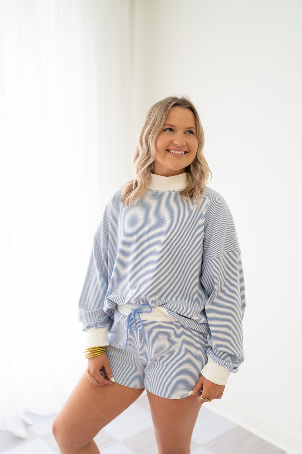 Blue Striped Mock Neck