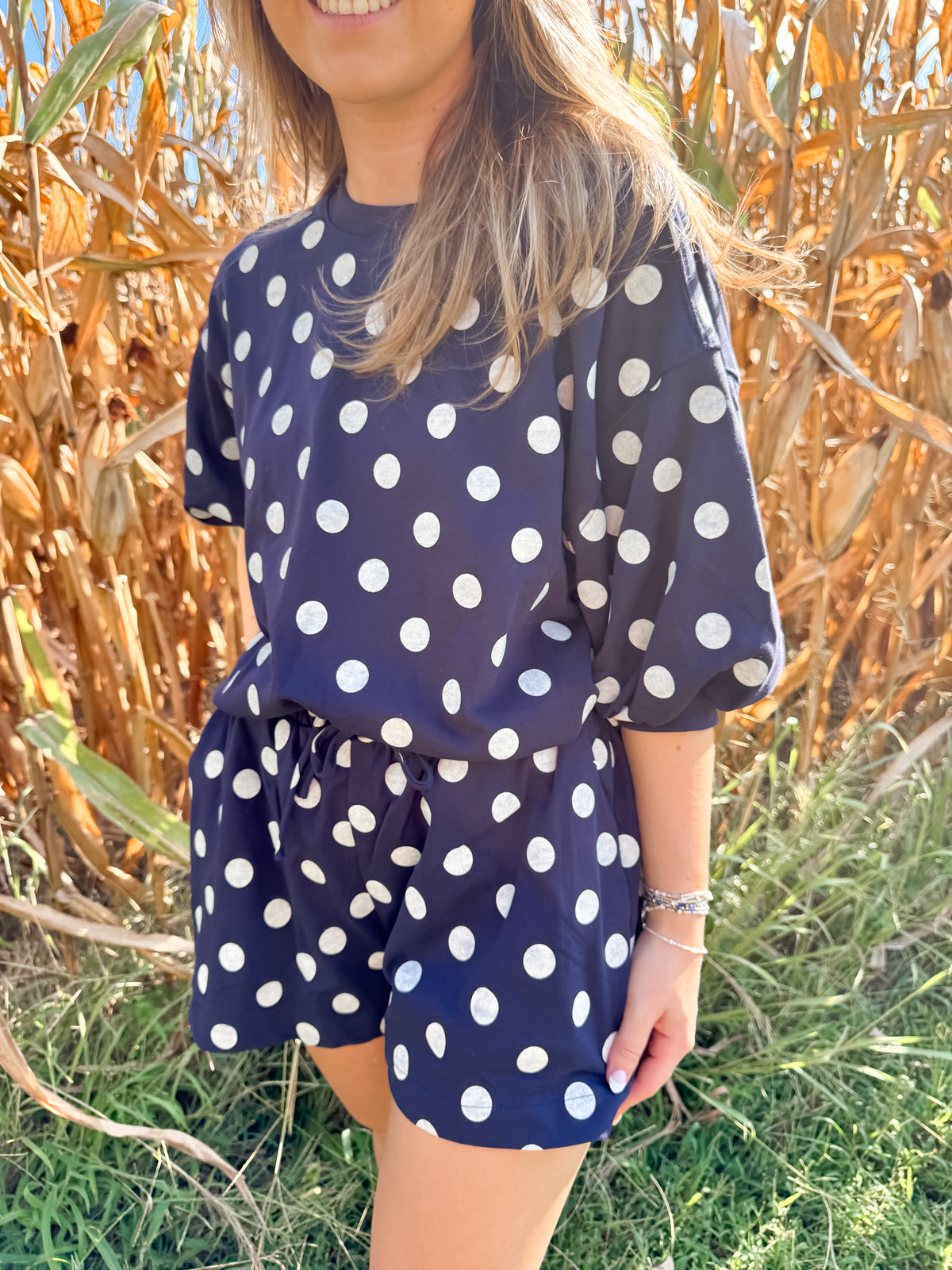 Navy Polka Dot Set